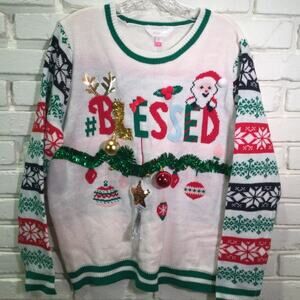 Ugly Christmas Sweater Blessed embellished themed Juniors XXL/19